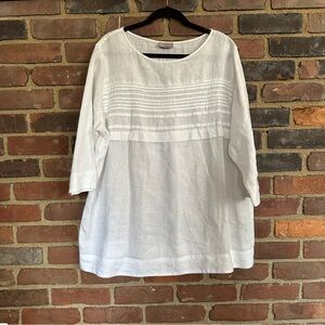 Canda | Top Linen Pintuck 3/4 Sleeve Sz 50 (52 Chest / 30” Long)